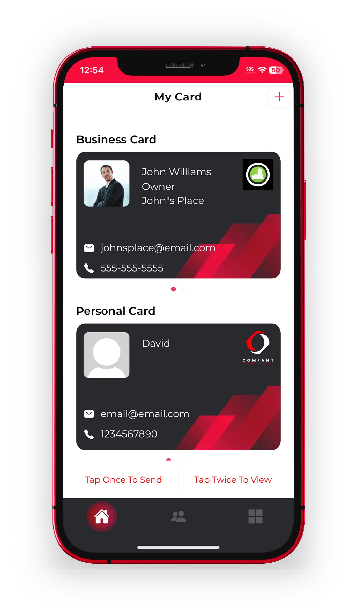 eBiz digital business card app opening screen